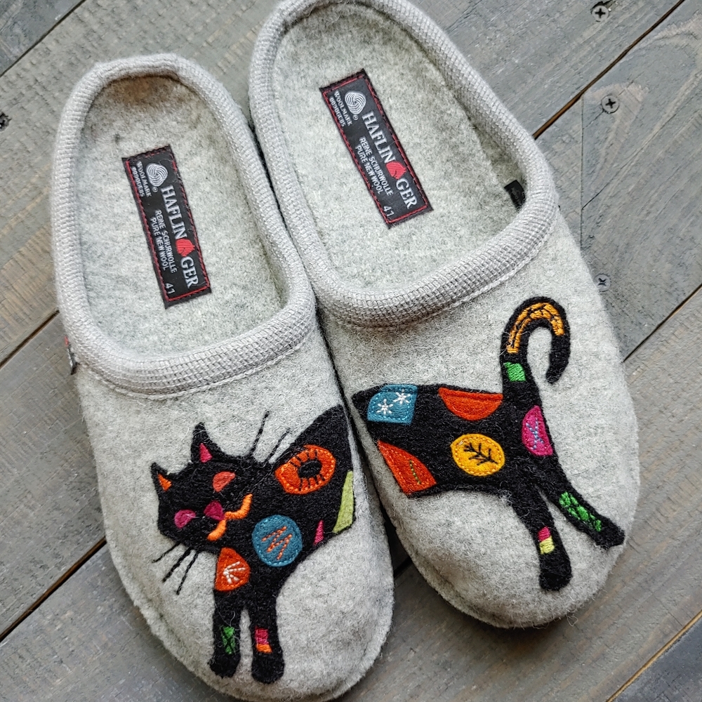 Haflinger wool slippers, cat, sz 41 new in box